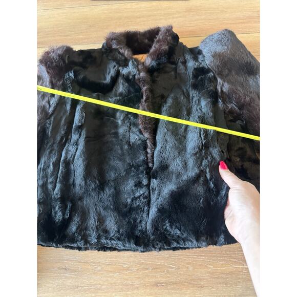 Ultra MCM Glam Rabbit Fur Coat Jacket Black & Brown Sheared Cropped Puff Sleeve - Picture 13 of 16